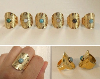 Anello da donna ampio regolabile in acciaio inossidabile dorato, anello con sigillo