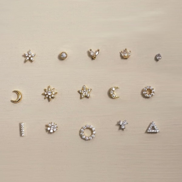 Piercing de hélice o piercing de trago, pendientes de acero inoxidable dorados o plateados para mujer