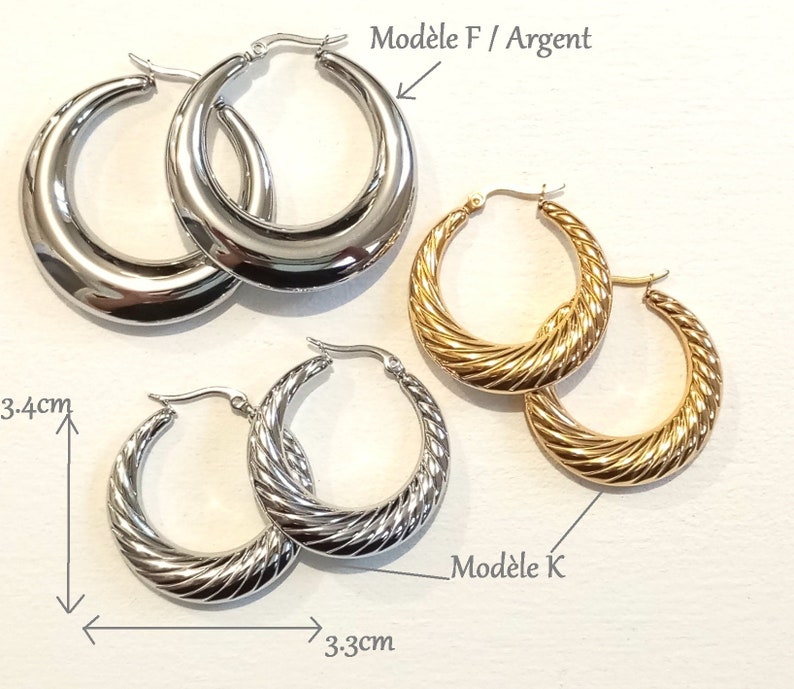 Grande, petite créole boucles d'oreilles anneaux larges femme Acier Inoxydable Or/Argent image 3