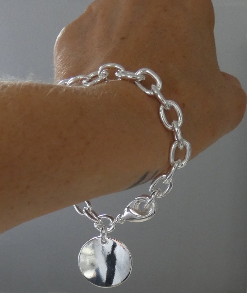 Chaîne maille large argent femme, médaillon, femme, poignet bracelet ou collier image 3