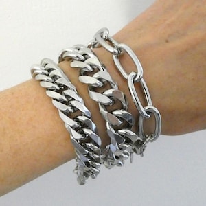 Pulsera de cadena gruesa para mujer – Acero inoxidable plateado o dorado – Pulsera llamativa