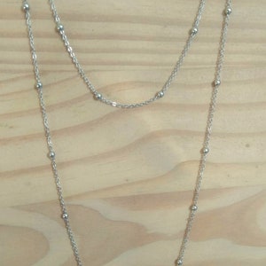 Long thin necklace, long necklace, mini pearl chain, gold or silver steel for women image 10