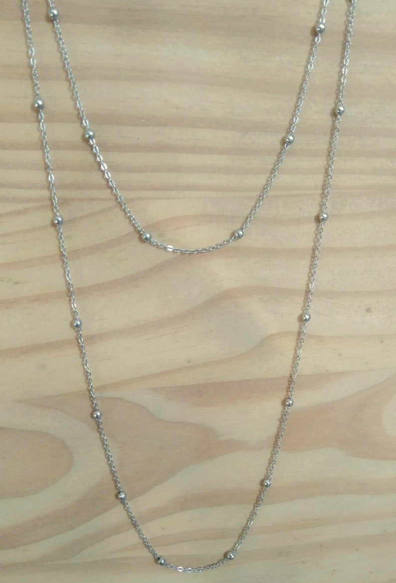 Collier long fin, sautoir, chaîne mini perles, acier doré ou argenté femme image 10