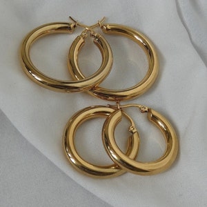 Large, small creole round hoop earrings for women Stainless Steel SILVER or GOLD image 6