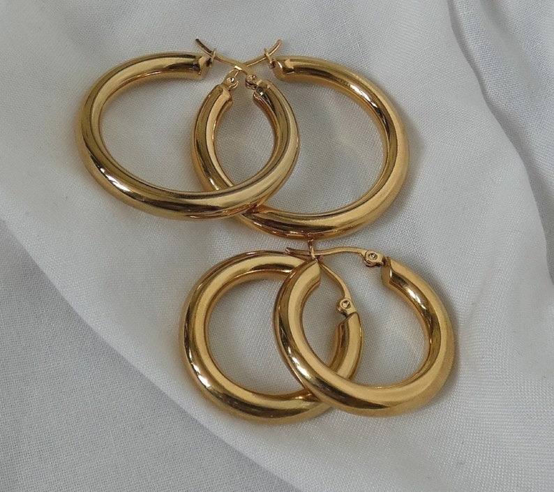 Large, small creole round hoop earrings for women Stainless Steel SILVER or GOLD image 6