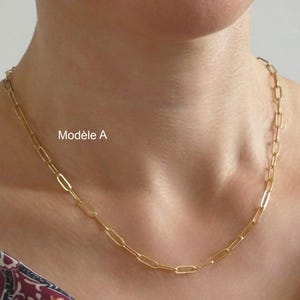 Gold or silver mesh chain necklace, paperclip mesh, stainless steel rectangle
