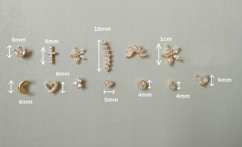 Schroefpiercing oorbellen, enkele lus, goud of zilver roestvrij staal voor dames, kraakbeen, kwab, tragus, helix. afbeelding 7