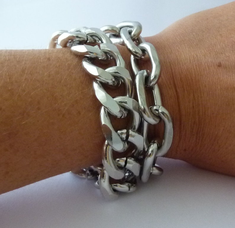 Bracelet gourmette en argent, chaîne large , grosse maille xxl, femme ou homme acieraluminium style Rock image 4