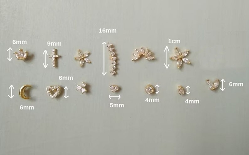 Boucles d'oreilles piercing à vis, mono-boucle, acier inoxydable or ou argent femme, cartilage, lobe, tragus, helix. image 9