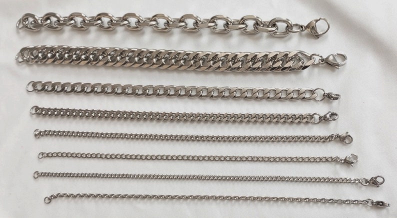 Wide silver mesh steel chain bracelet, Cuban chain, woman image 8