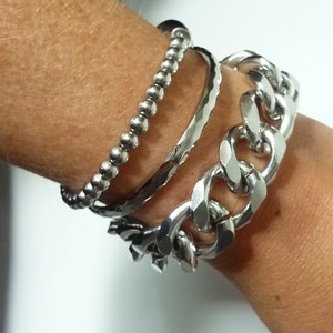 Bracelet gourmette en argent, chaîne large , grosse maille xxl, femme ou homme acieraluminium style Rock image 10