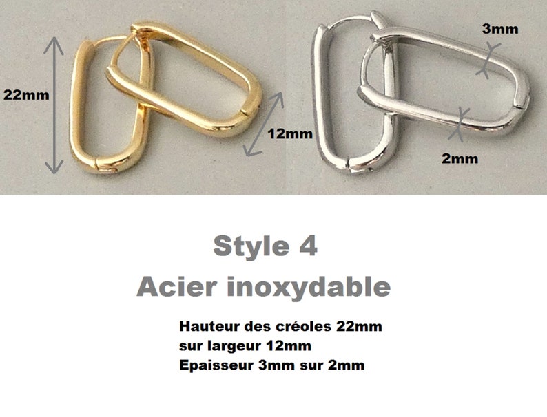 Grande,petite créoles boucles d'oreilles rectangles,anneaux, femme Acier Inoxydable ou Plaqué or /Plaqué Argent image 5