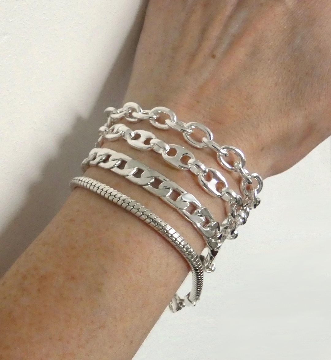 Gros bracelet chaîne maille large en plaqué argent pour femme