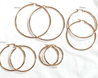 Large, small thin hoop earrings round rings for women Stainless Steel SILVER or GOLD