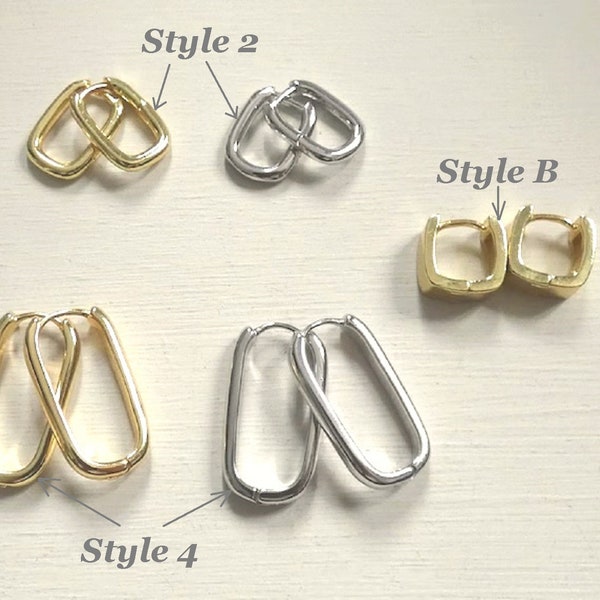 Large, small creole rectangle earrings, rings, women Stainless Steel or Gold Plated/Silver Plated