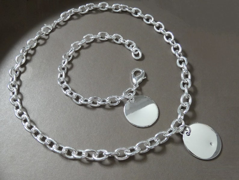Breite Damenkette aus silbernem Netz, Medaillon, Damenarmband, Armband oder Halskette Bild 2