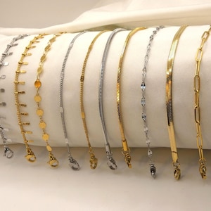 Bracelets chevilles, chaînes fines femmes Acier Inoxydable or ou argent, anklets - gold silver