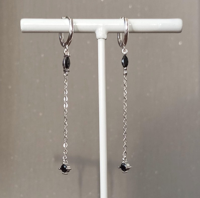 Boucles d'oreilles fine longue plaqué or ou argent femme ,chaines fines image 4