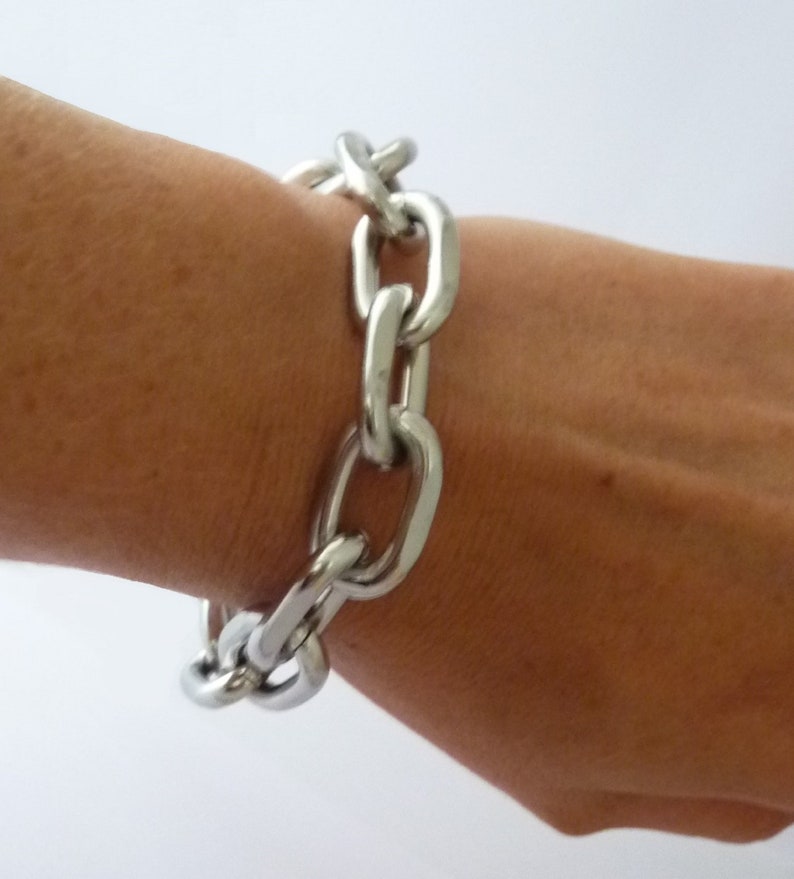 Bracelet gourmette en argent, chaîne large , grosse maille xxl, femme ou homme acieraluminium style Rock image 5