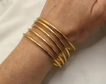 Set of 5 women's thin bangle bracelets – stainless steel, gold, silver, stackable, minimalist gold and silver