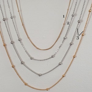 Fine gold or silver stainless steel beaded chain necklace for women, mini small pearls image 9