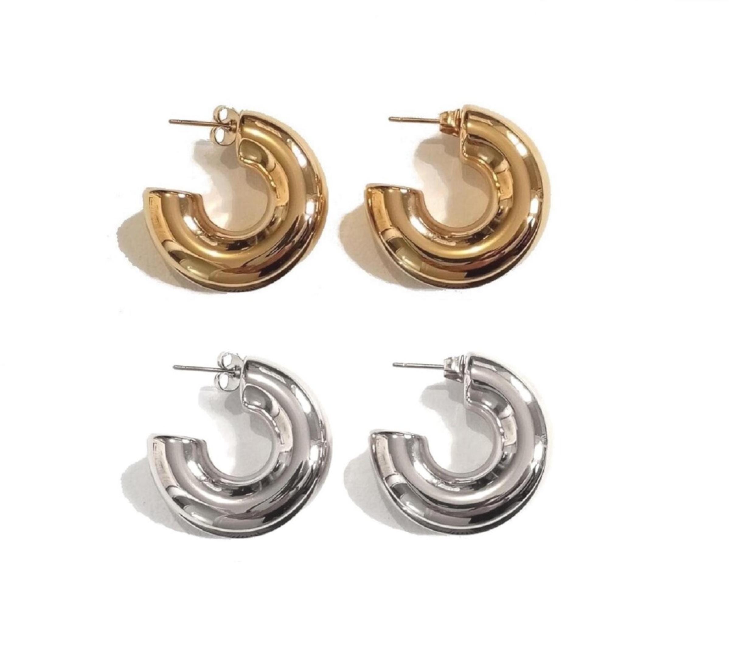 Boucles D'oreilles Vintage Anneaux – Plaqué Or Et Argent, Parfait état