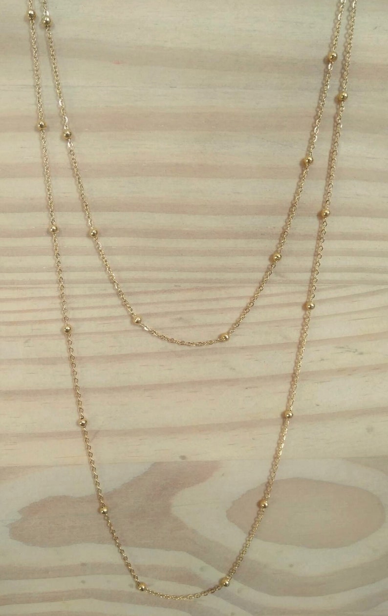 Collier long fin, sautoir, chaîne mini perles, acier doré ou argenté femme image 9