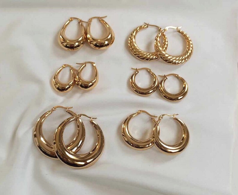 Orecchini a cerchio grandi e piccoli, cerchi larghi da donna, acciaio inossidabile, oro/argento immagine 1