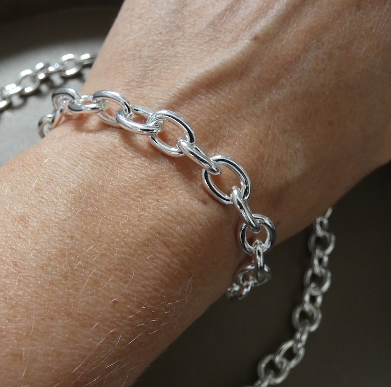 Chaîne maille large argent femme, médaillon, femme, poignet bracelet ou collier image 4