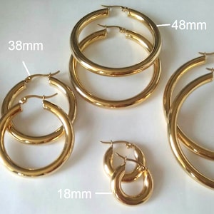 Large, small creole round hoop earrings for women Stainless Steel SILVER or GOLD image 4