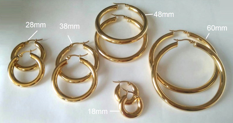 Large, small creole round hoop earrings for women Stainless Steel SILVER or GOLD image 4