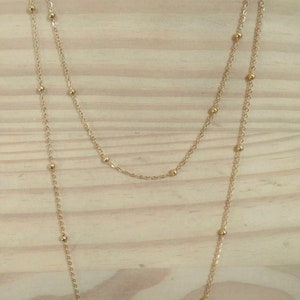 Collier long fin, sautoir, chaîne mini perles, acier doré ou argenté femme image 4