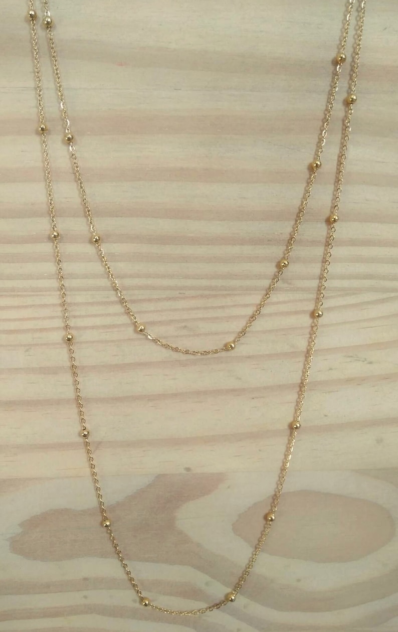 Long thin necklace, long necklace, mini pearl chain, gold or silver steel for women image 4