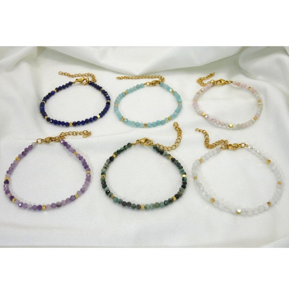 Bracciale Donna In Pietre Naturali E Acciaio Placcato Oro – Regolabile, Ipoallergenico, 21 Cm, Regalo Chic