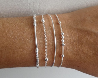Pulseiras femininas finas de prata com contas - prata