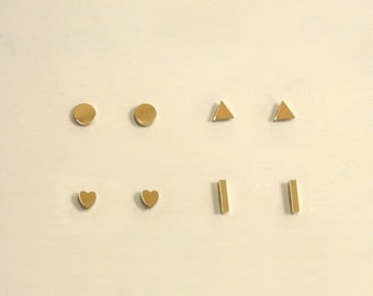 Stainless steel stud earrings – minimalist studs, mini geometric shapes