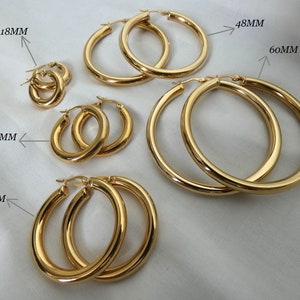 Large, small creole round hoop earrings for women Stainless Steel SILVER or GOLD image 1