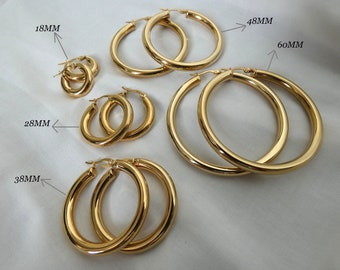 Large, small creole round hoop earrings for women Stainless Steel SILVER or GOLD