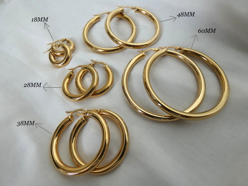 Large, small creole round hoop earrings for women Stainless Steel SILVER or GOLD image 1