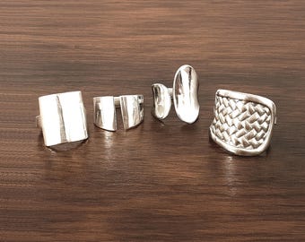 Large, wide, thick silver ring for women, adjustable