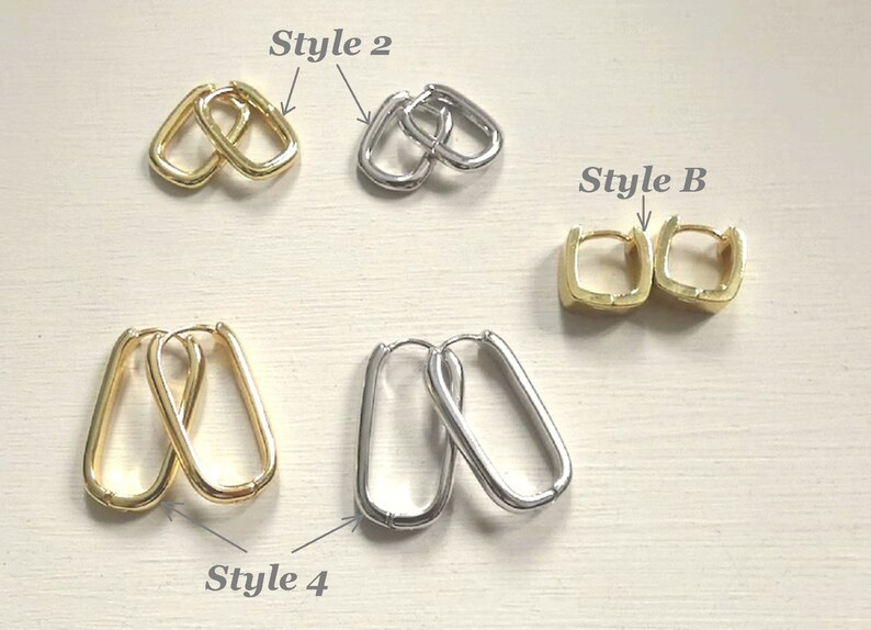 Grande,petite créoles boucles d'oreilles rectangles,anneaux, femme Acier Inoxydable ou Plaqué or /Plaqué Argent image 10