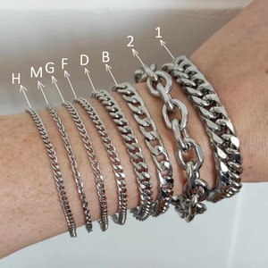 Wide silver mesh steel chain bracelet, Cuban chain, woman image 2