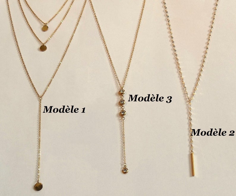 Colliers longs en Y, sautoir, femme chaînes multi rangs, multi rangées pendentifs en acier doré, or ou argent image 2