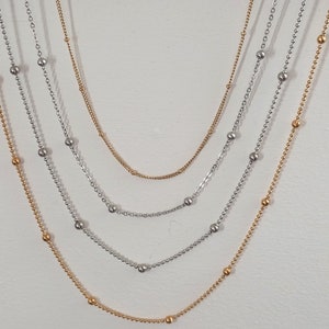 Fine gold or silver stainless steel beaded chain necklace for women, mini small pearls image 10