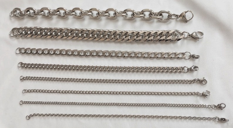 Wide silver mesh steel chain bracelet, Cuban chain, woman image 10