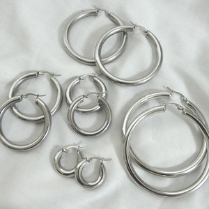 Large, small creole round hoop earrings for women Stainless Steel SILVER or GOLD image 7