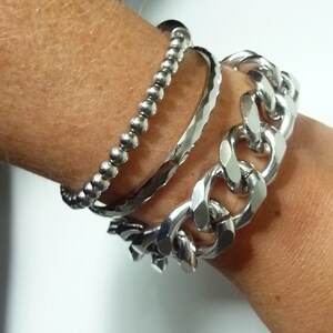 Bracelet gourmette en argent, chaîne large , grosse maille xxl, femme ou homme acieraluminium style Rock image 8