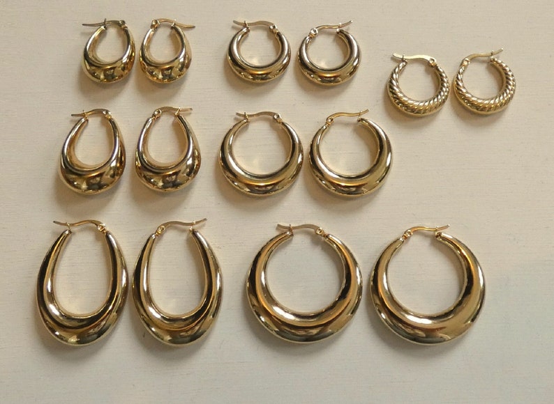 Grande, petite créole boucles d'oreilles anneaux larges femme Acier Inoxydable Or/Argent image 1