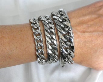 Braccialetto grosso da donna - Bracciale a catena larga in argento - Acciaio inossidabile - Braccialetto importante