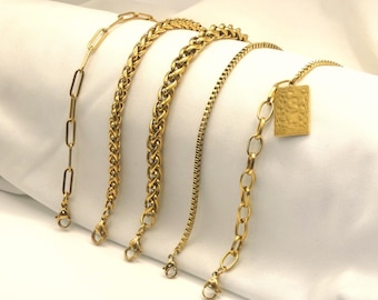 Women's bracelet in gold or silver steel, fine and wide links, chains - gold